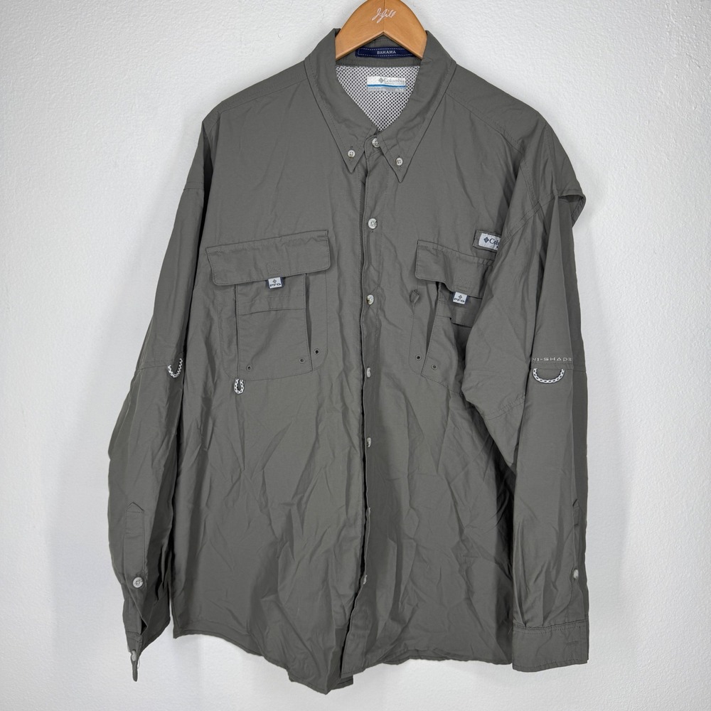 Columbia Mens Bahama Long Sleeve Fishing Shirt Omni-Shade UPF 30 Gray XL Vented